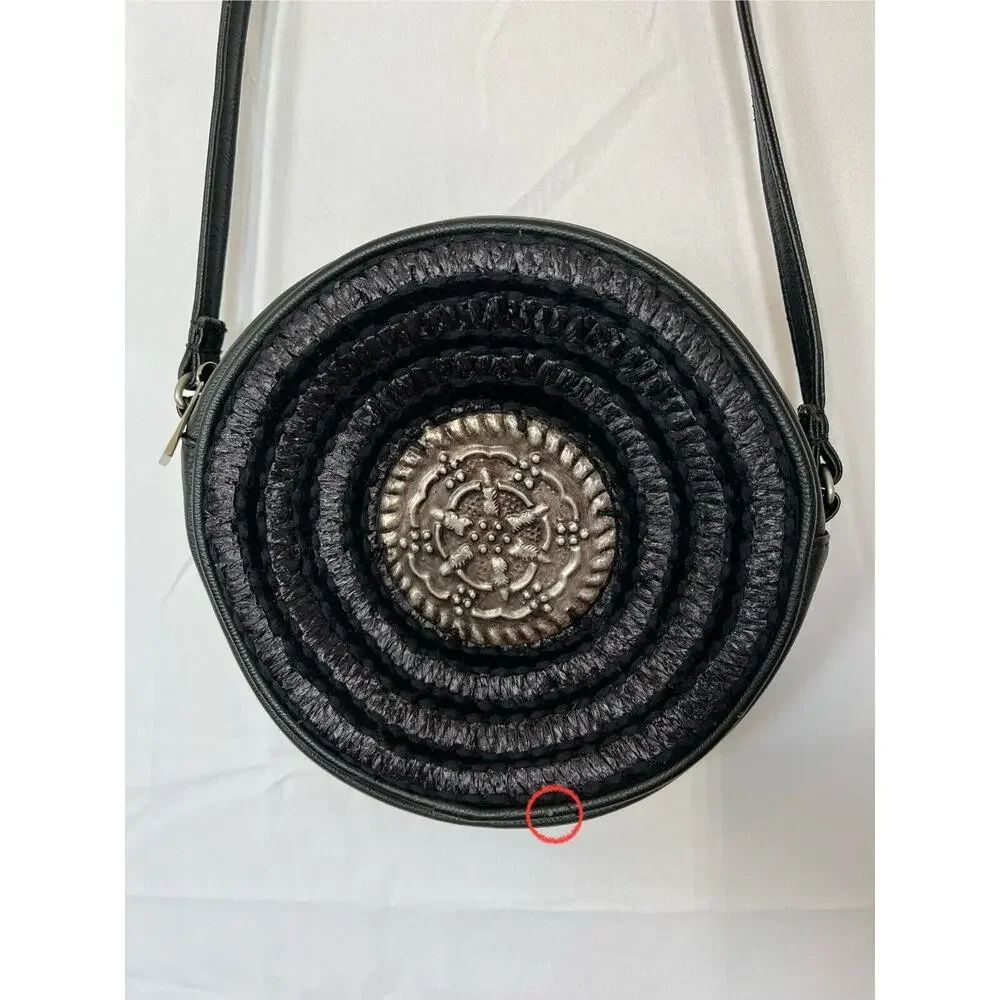Free People Tambourine Roundy Bag Crossbody Medallion Adjustable Strap Black